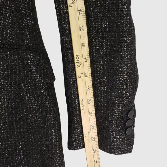 Zara Women’s Black Metallic Tweed Blazer With Satin Collar Double-Breasted Sz L - Picture 6 of 9